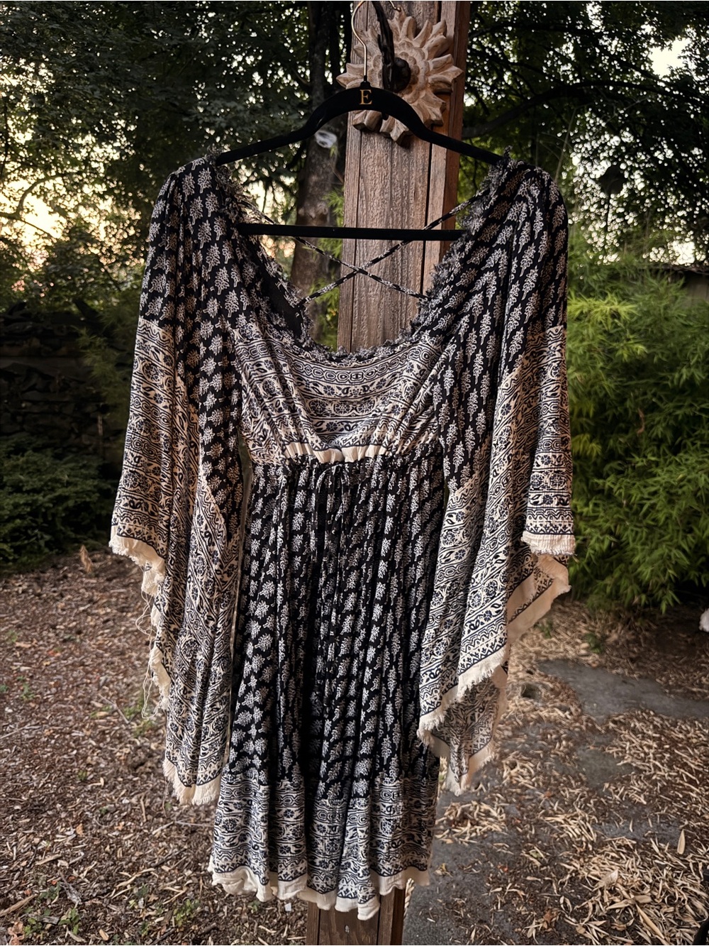 Free People— Black and Cream Boho Midi Dress